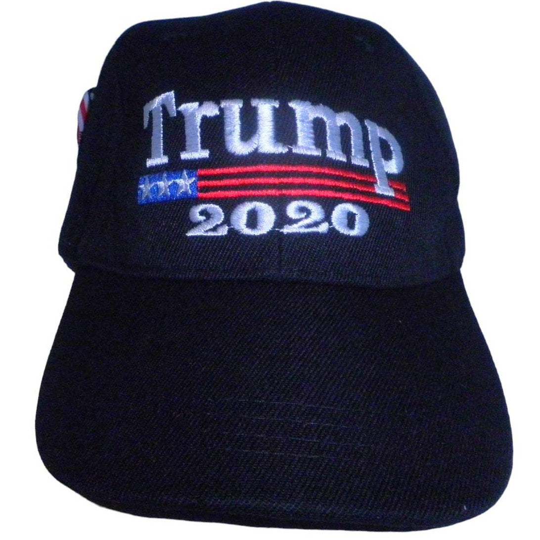 Embroidered Trump 2020 Ball Cap, Black & Red/White/Blue Embroidery, Trucker Hat