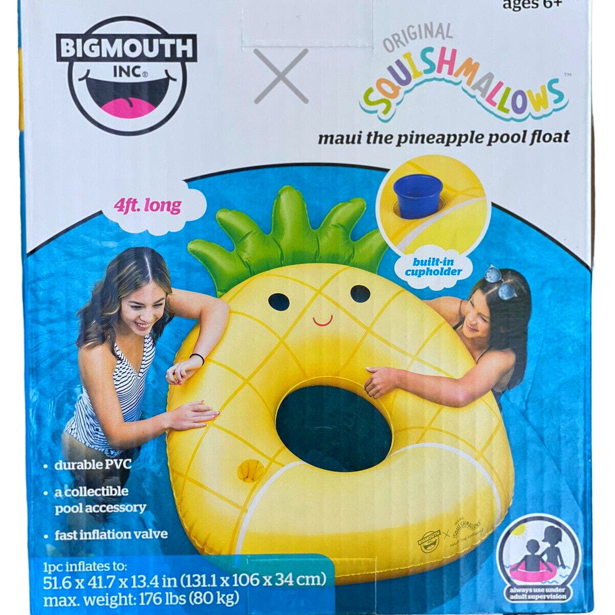 BigMouth, Squishmallows Maui the Pineapple Pool Float, 51.6" x 41.7" x 13.4"