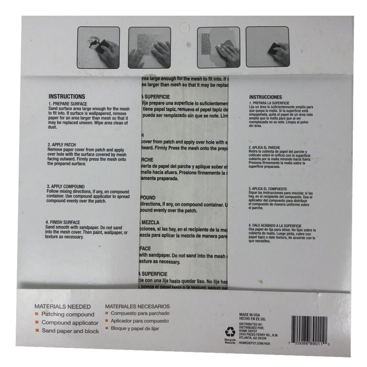 4-PK HDX 8" x 8" Drywall Wall Repair Patch, Permanently Repair Damaged Walls