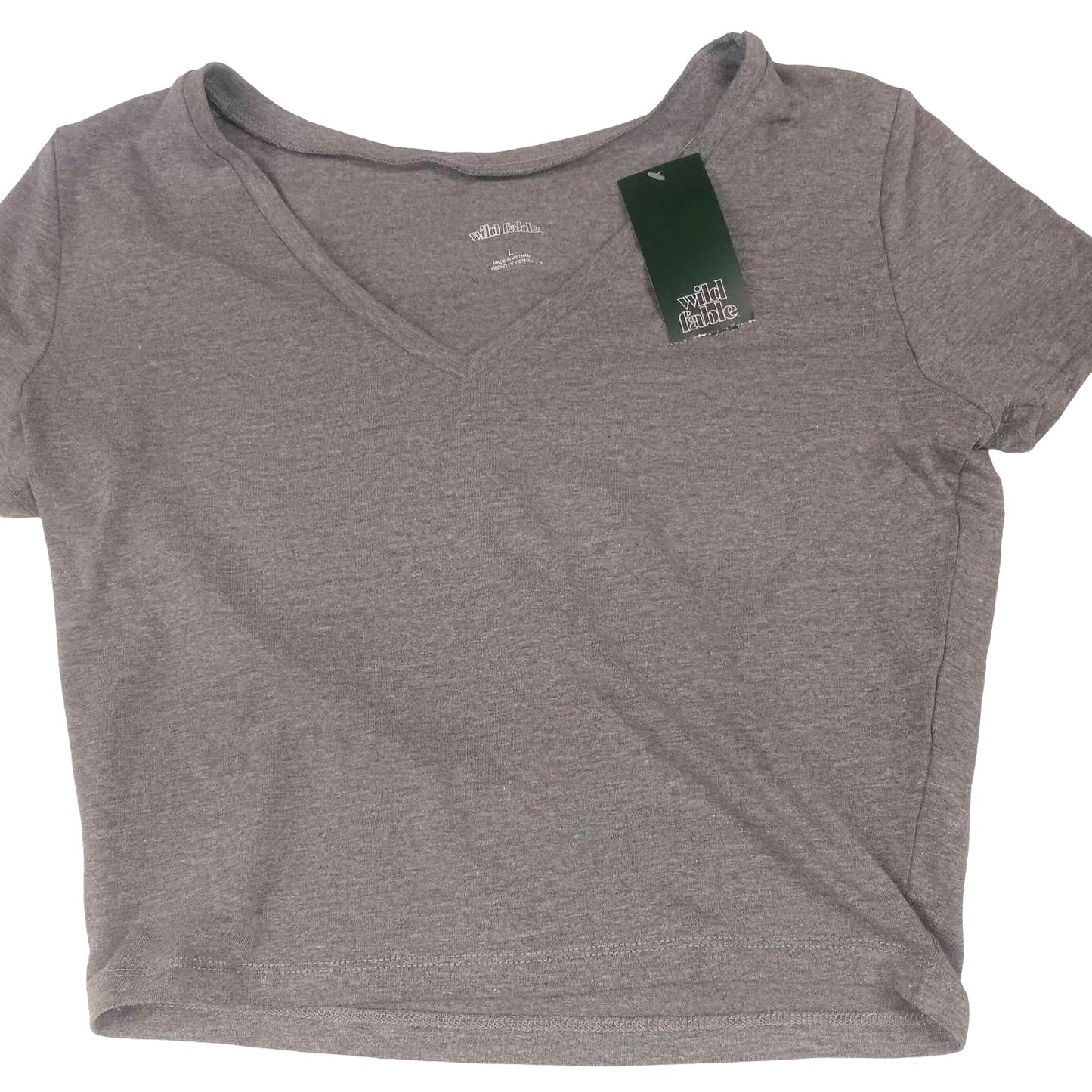 Women's Large Short Sleeve V-Neck Slim Fit Cropped T-Shirt - Wild Fable Gray
