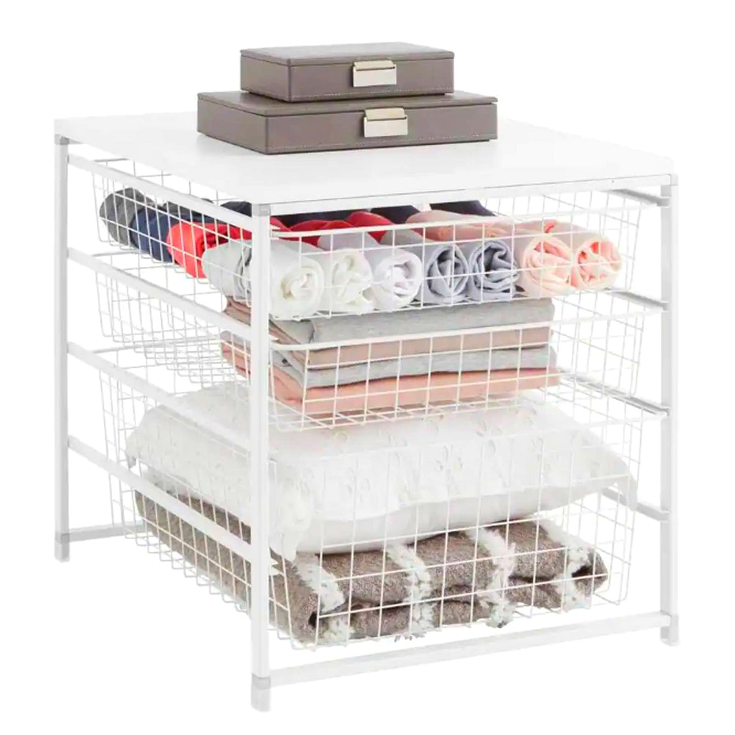 Everbilt White Steel 3-Drawer Close Mesh Wire Basket Organizer, Stackable