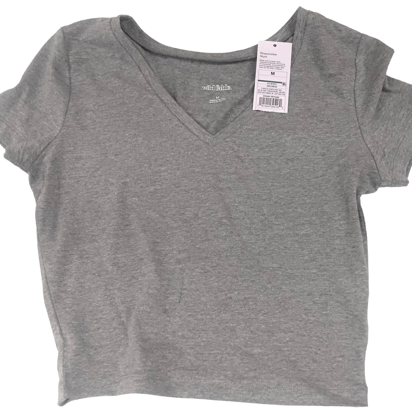 Women's Large Short Sleeve V-Neck Slim Fit Cropped T-Shirt - Wild Fable Gray