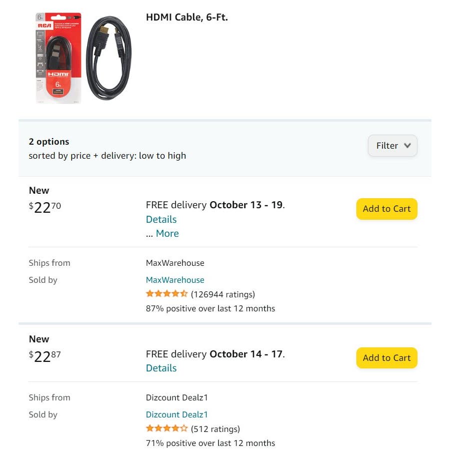RCA 6 Ft. HDMI Cable, VH6HHR, Use for TV, Projectors, Home Theater, DVD & More