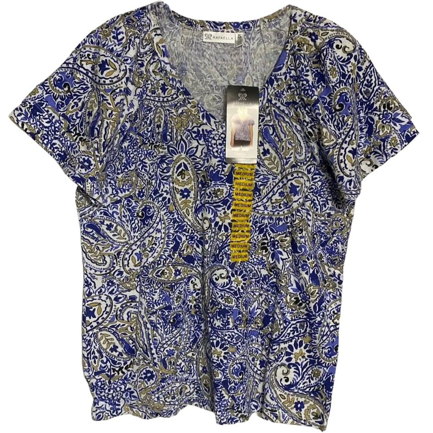 Perry Ellis, Rafaella Sportswear, V-Neck Paisley Blouse, Amparo Blue, Medium