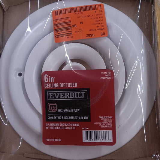 Everbilt SmoothGlide 6"D Steel Ceiling Diffuser (9.6" OD), White, NIP