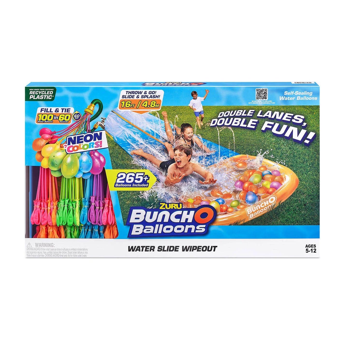 Slip & Slide BunchOBalloons Two Lanes Water Slide Wipeout w/ 265 Water Balloons