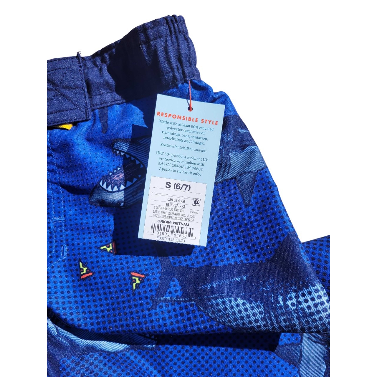 Kid's Boys' Shark Print Swim Suit Trunks, Small (6/7), Blue