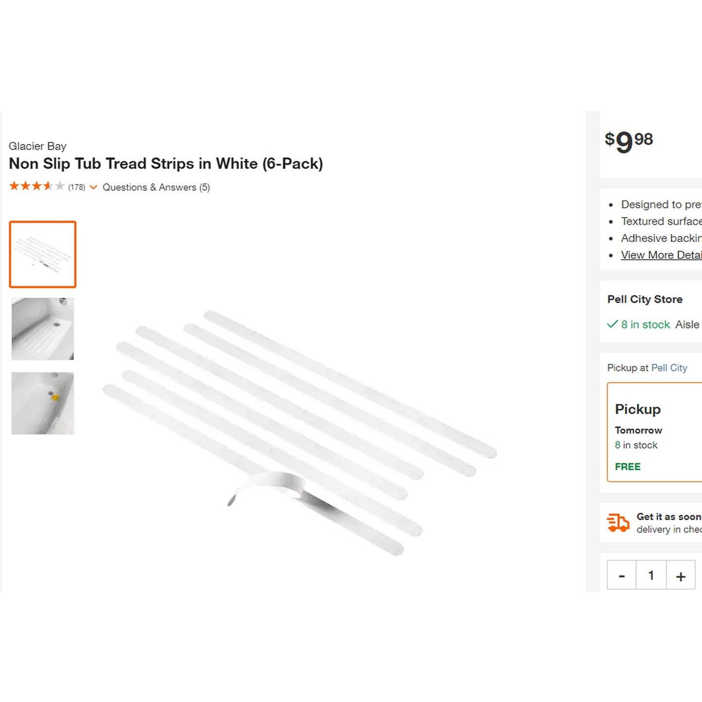 Glacier Bay Non Slip Tub Tread Strips in White (6-Pack), Showers, Tubs, Steps...