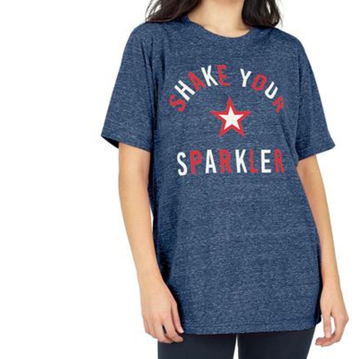 Royce Ladies Medium Americana Tee "Shake Your Sparkler", Navy Blue, Short Sleeve