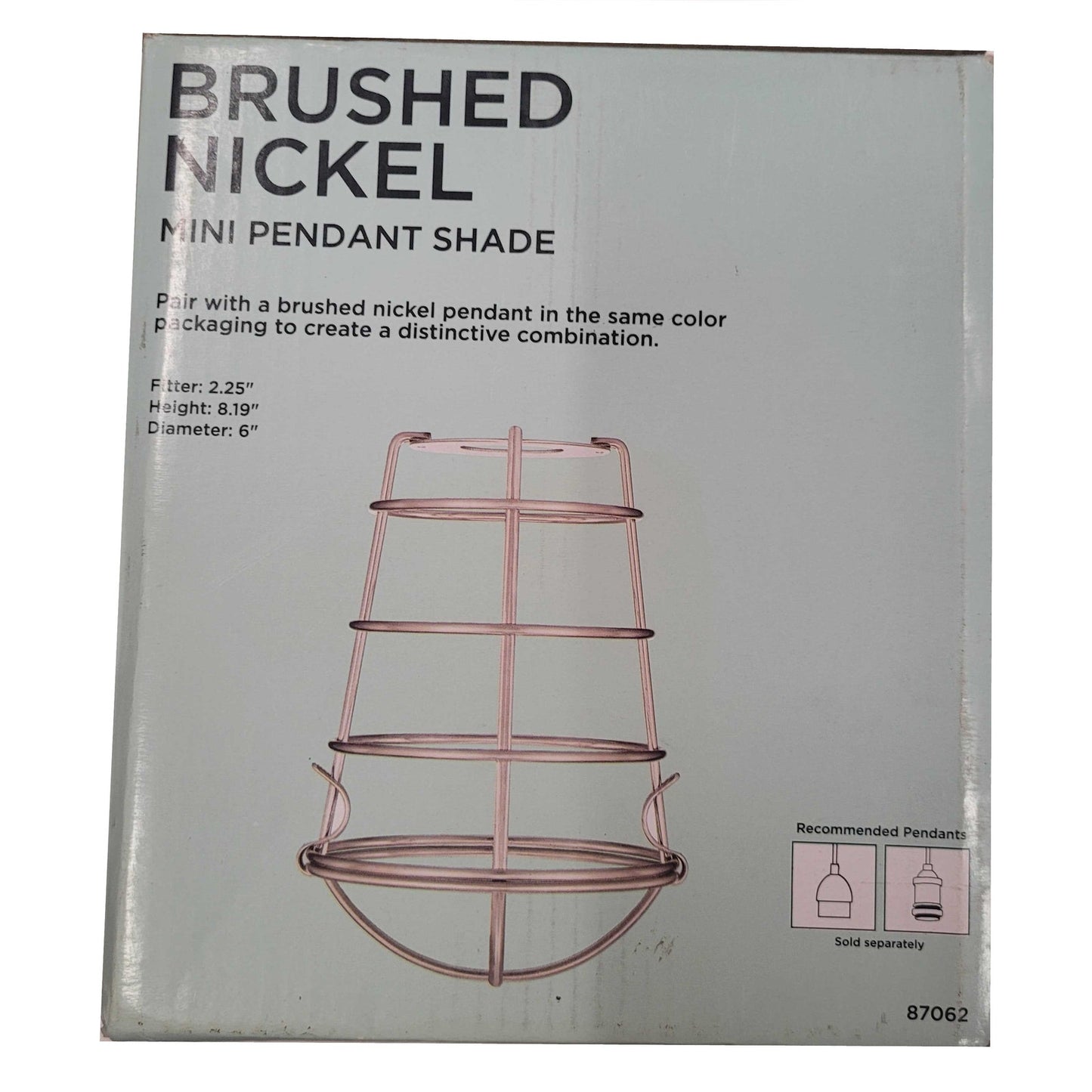 Brushed Nickel w/ Frosted Glass Mini Pendant Shade 2.25" Fitter, 6.23"D,  9.20"H