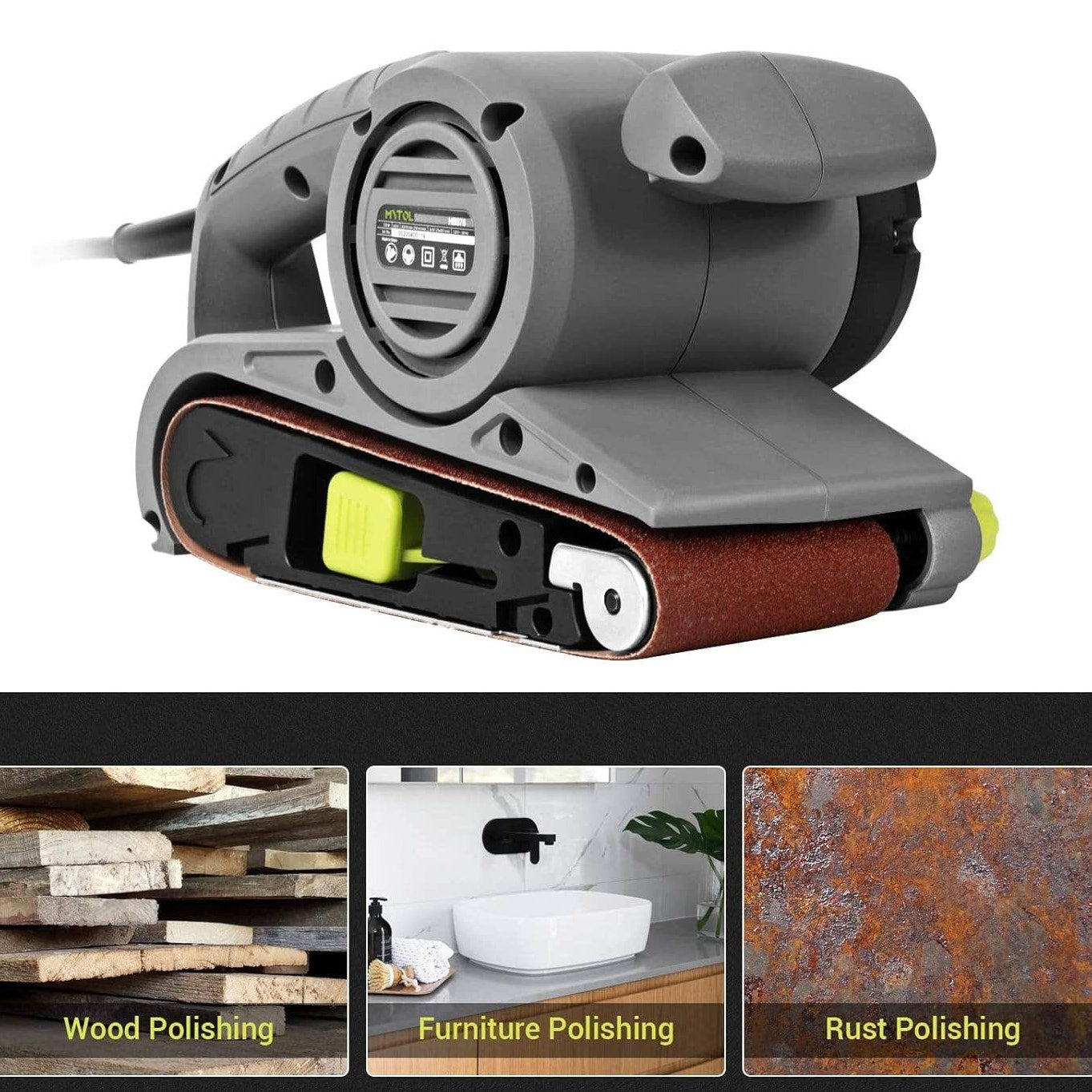 MYTOL Belt Sander with Dust Bag, 6Amp 3×18-Inch Sander w/ Self-Locking Switch