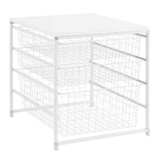Everbilt White Steel 3-Drawer Close Mesh Wire Basket Organizer, Stackable