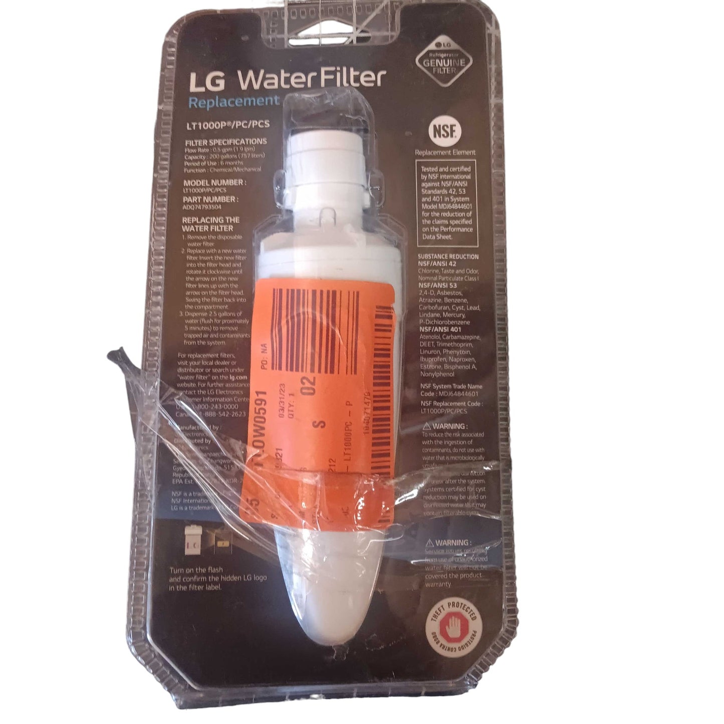 LG LT1000PC Refrigerator Water Filter (New, Open Packaged Item)