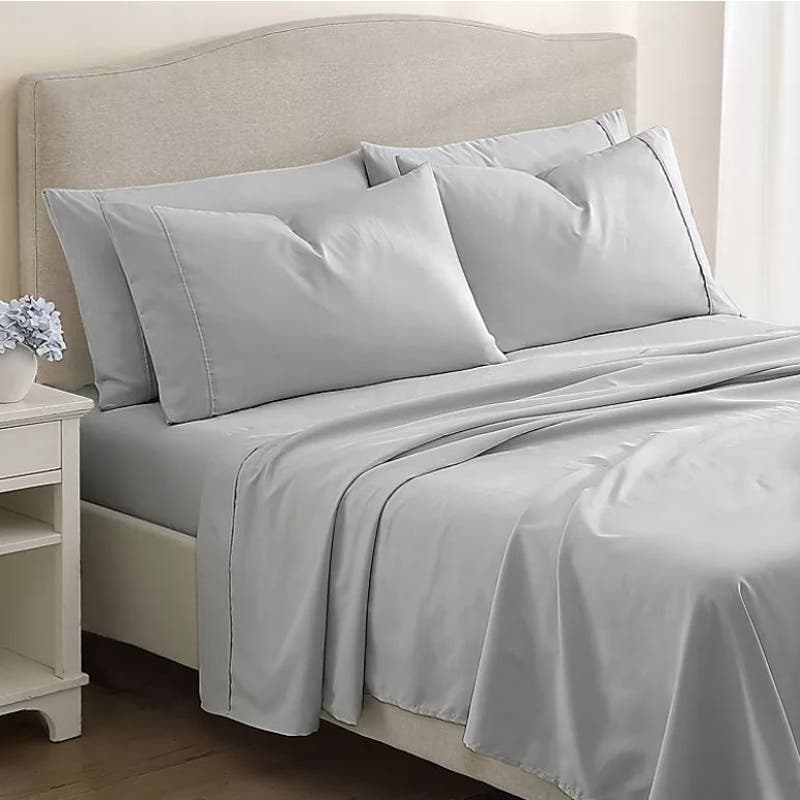 6-PC KING Microfiber Gray / Grey Sheet Set  1 Fitted & Flat & 4 Pillow Cases