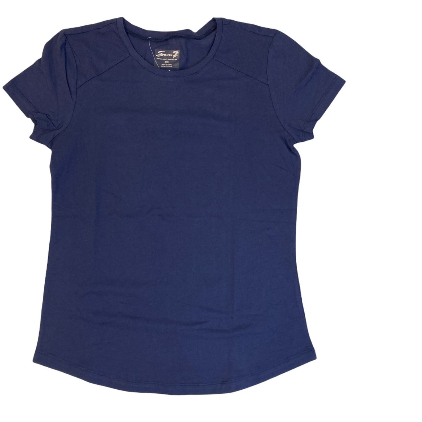 Seven7 Women's Small Cotton V-Neck Pocket Short Sleeve T-Shirt (Navy Blue)