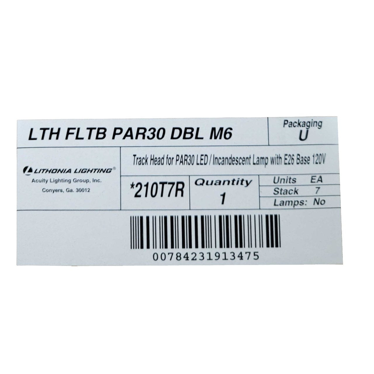 Lithonia Lighting LTH FLTB PAR30 DBL M6 1-Light Front Loading Track Head, PAR38