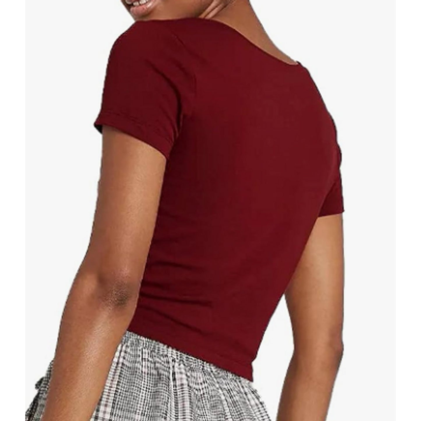 3-PK Women's Small Short Sleeve V-Neck Cropped T-Shirt - Wild Fable Berry Maroon