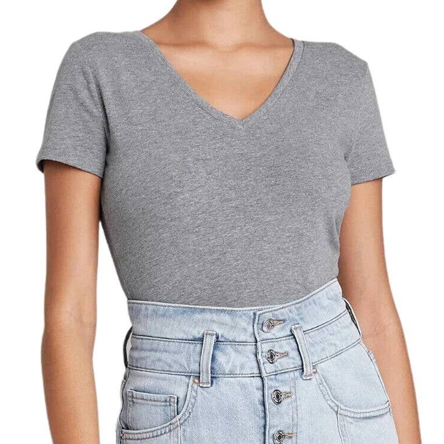 Women's Large Short Sleeve V-Neck Slim Fit Cropped T-Shirt - Wild Fable Gray
