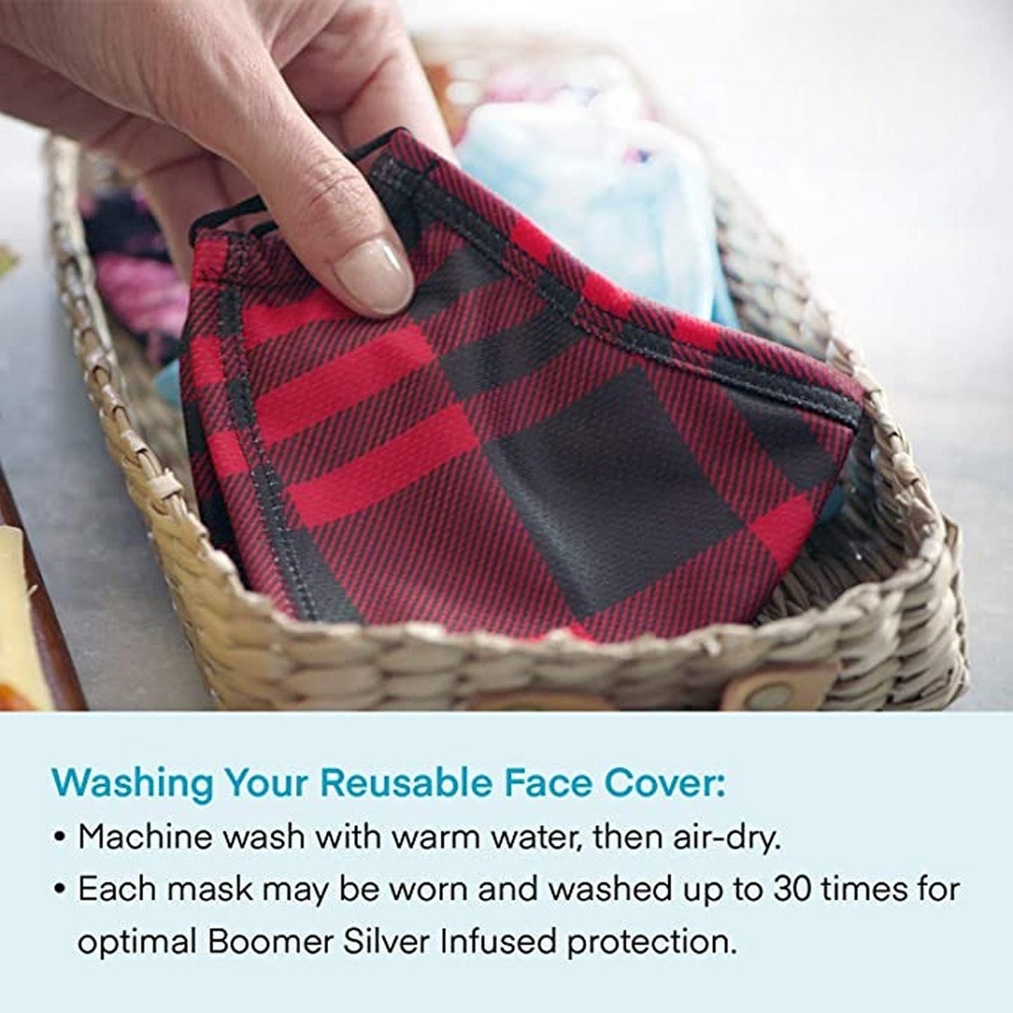 3 XL Boomer Naturals Silver Infused Cloth Face Masks -Navy Blue, Gray, Camo Blue