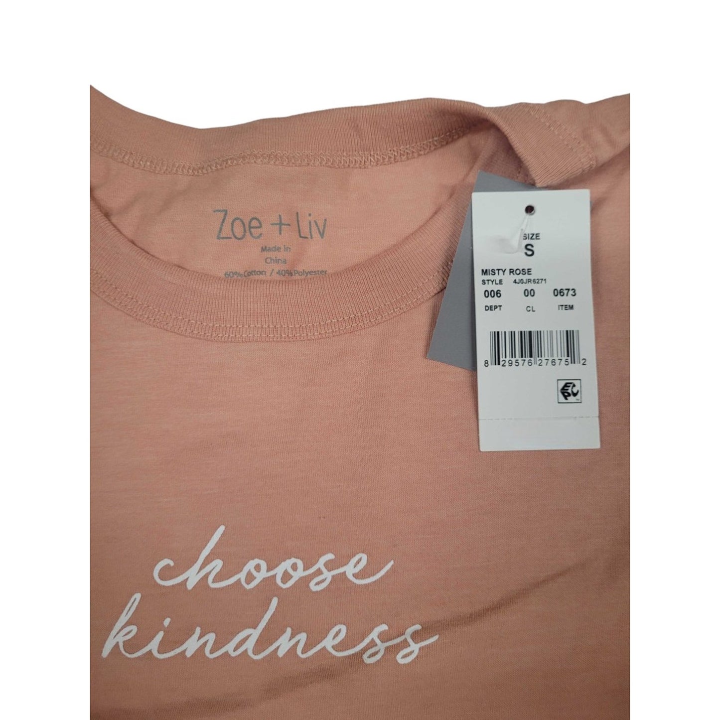 (2-PK) Women's Small "Choose Kindness" Short Sleeve Graphic T-Shirt - Misty Rose
