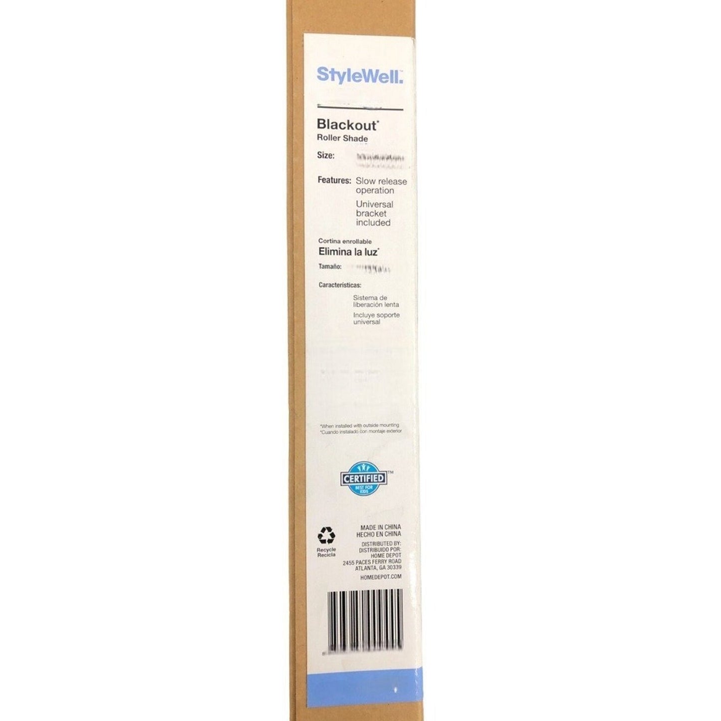 StyleWell Cut to Size Beige Cordless Blackout Fabric Roller Shade 55.25"W x 72"L