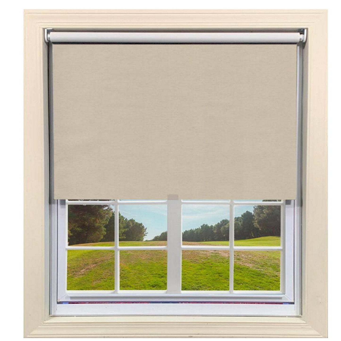 StyleWell Cut to Size Beige Cordless Blackout Fabric Roller Shade 55.25"W x 72"L