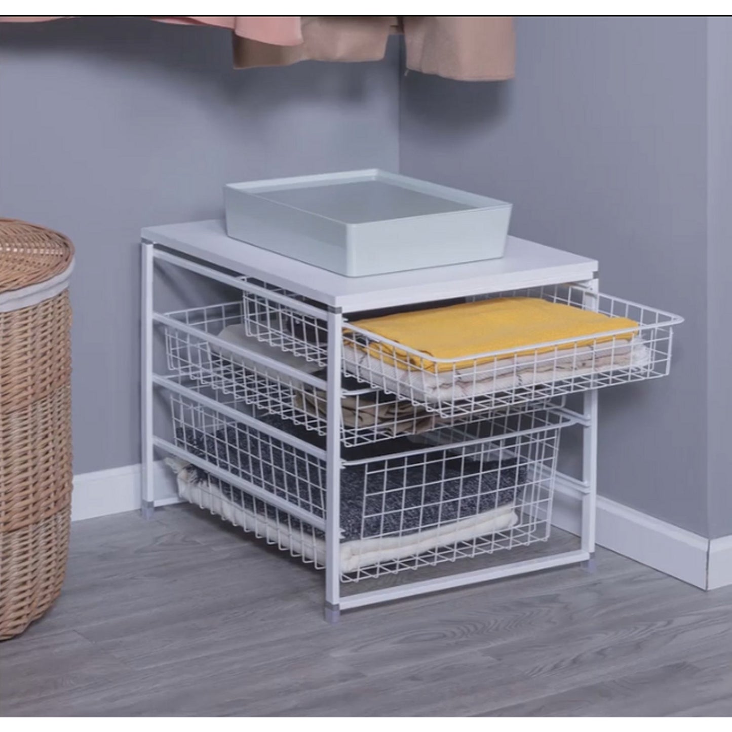 Everbilt White Steel 3-Drawer Close Mesh Wire Basket Organizer, Stackable