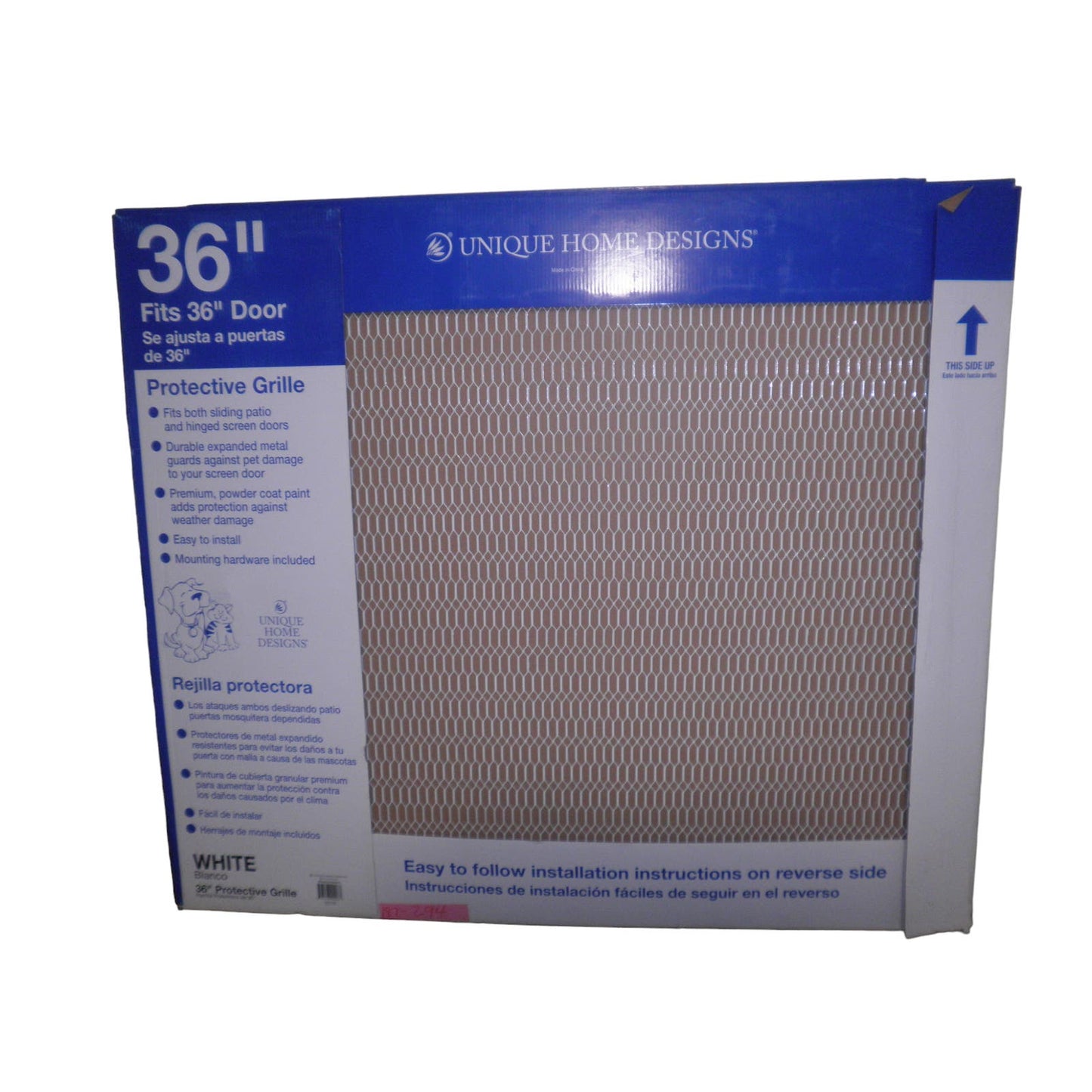36 in. W x 30 in. H White Steel Pet Grille. Fits Most 36" Hinged & Patio Doors