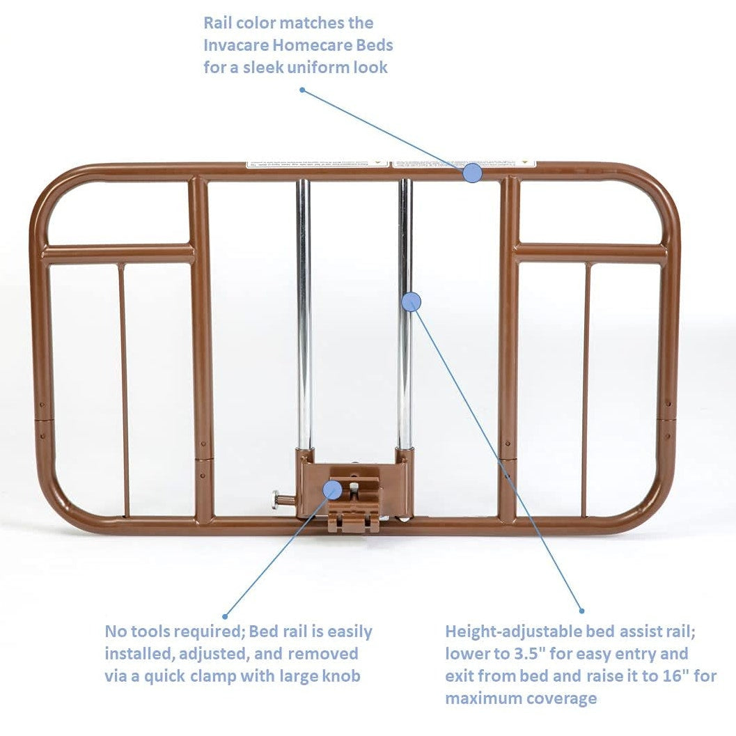 Invacare 6630DS Clamp-On Half-Length Rails (2) for Homecare Bed, Brown