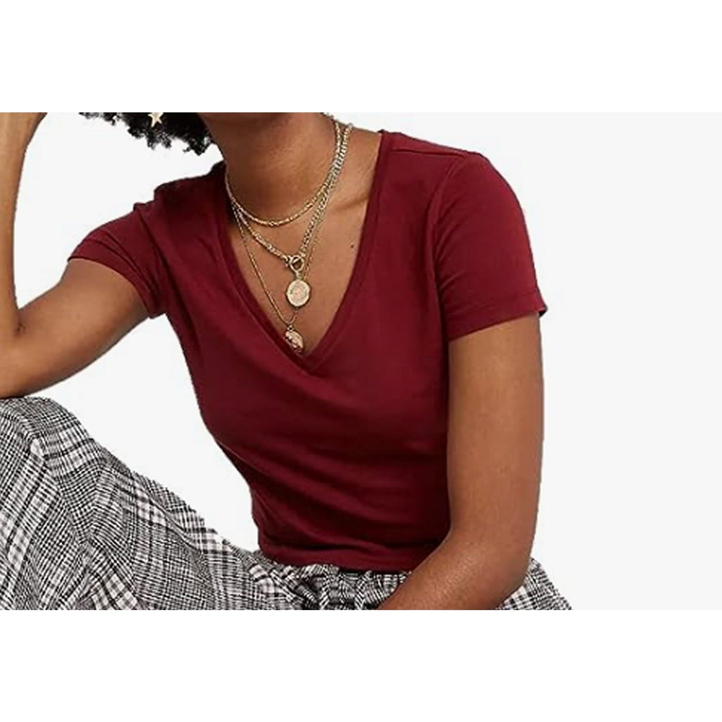 3-PK Women's Small Short Sleeve V-Neck Cropped T-Shirt - Wild Fable Berry Maroon