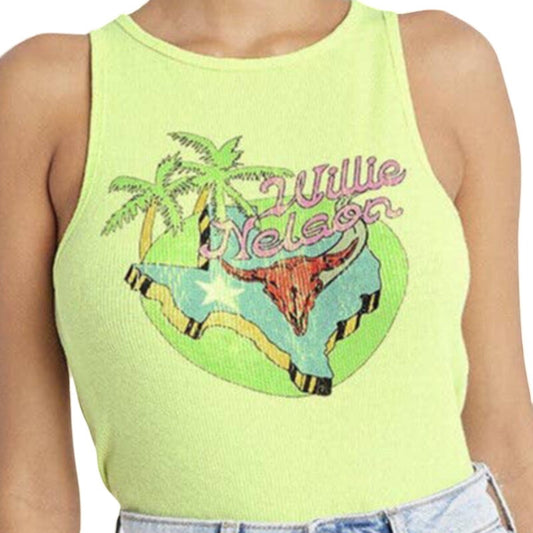 Women's Willie Nelson Ribbed Graphic Tank Top - Green, Medium