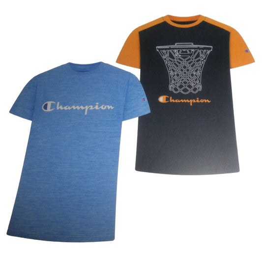 Champion Boys 2-Pk Graphic T-Shirts (Size 18/20), Crew Collar Solid & Tie Design