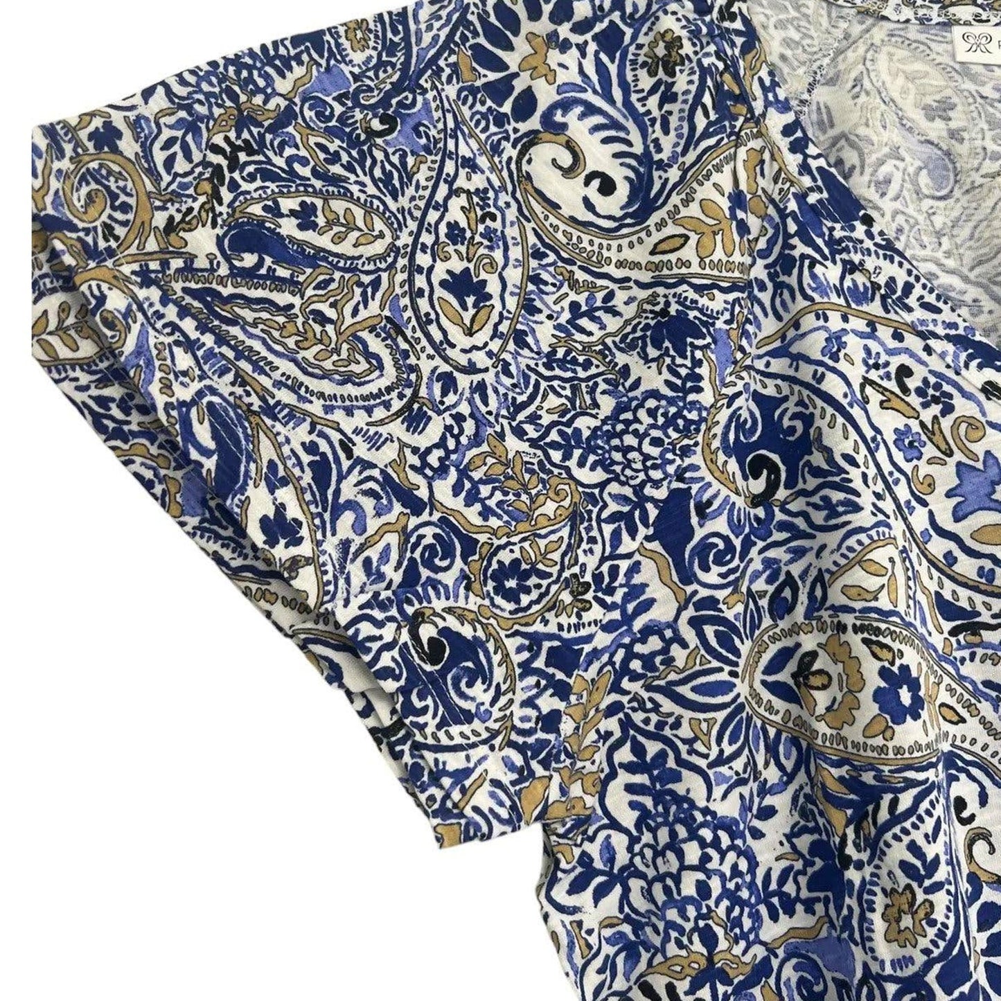 Perry Ellis, Rafaella Sportswear, V-Neck Paisley Blouse, Amparo Blue, Medium