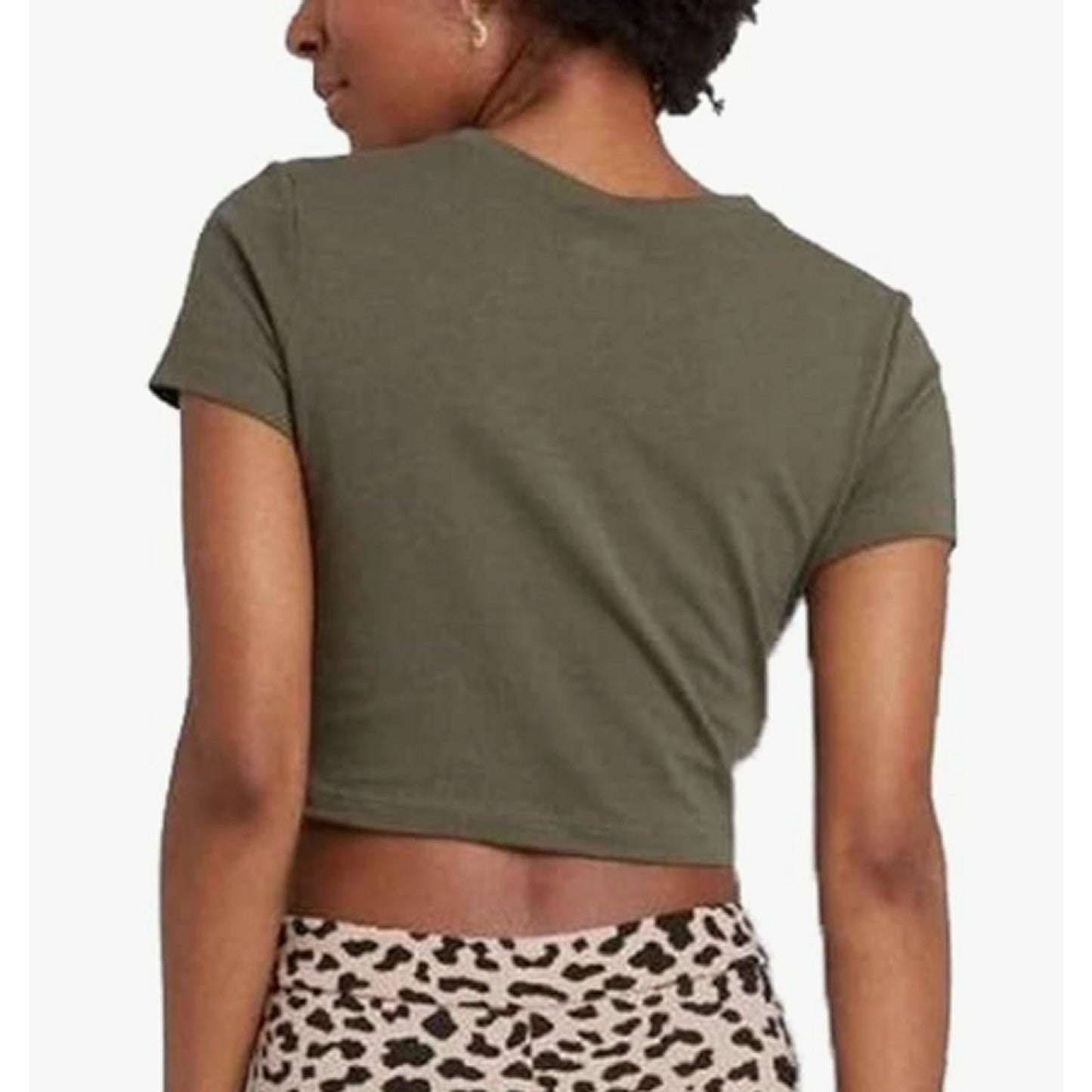 Women's MED Short Sleeve Crew-Neck Cropped Tee, Olive Green by Wild Fable