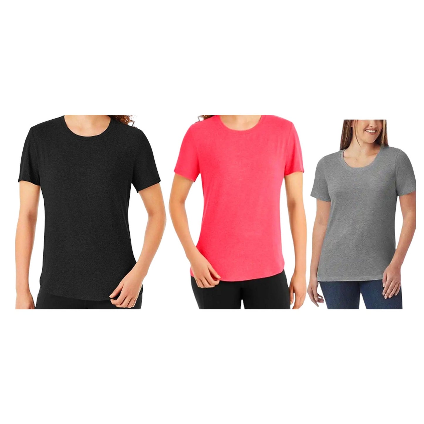 3-PK SM Relaxed Moisture Wicking Short Sleeve Active Tees, Black, Gray, Coral