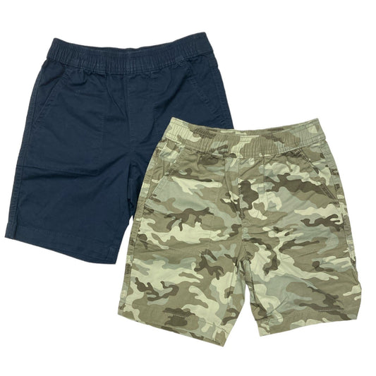 Boys 2-Pack Size 14/16 Woven Shorts, Camo Green & Blue w/ Elastic Waist