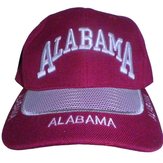 Embroidered Alabama Baseball Cap, Crimson Red w/ Gray Embroidery, Trucker Hat