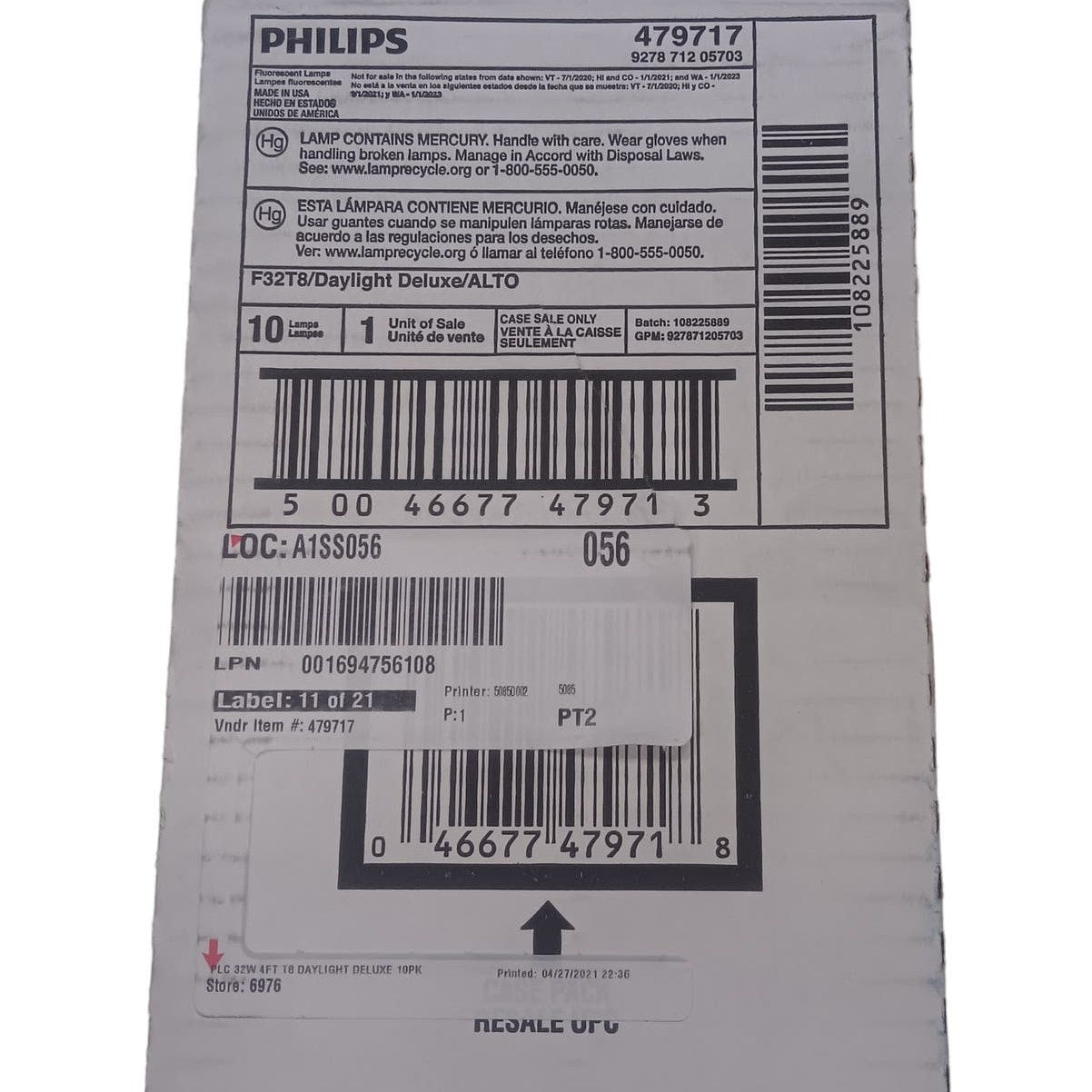 10 CT Philips 32w ALTO T8 Bi-Pin Daylight 6500K 4 Ft Tube Light Bulbs -LOCAL P/U