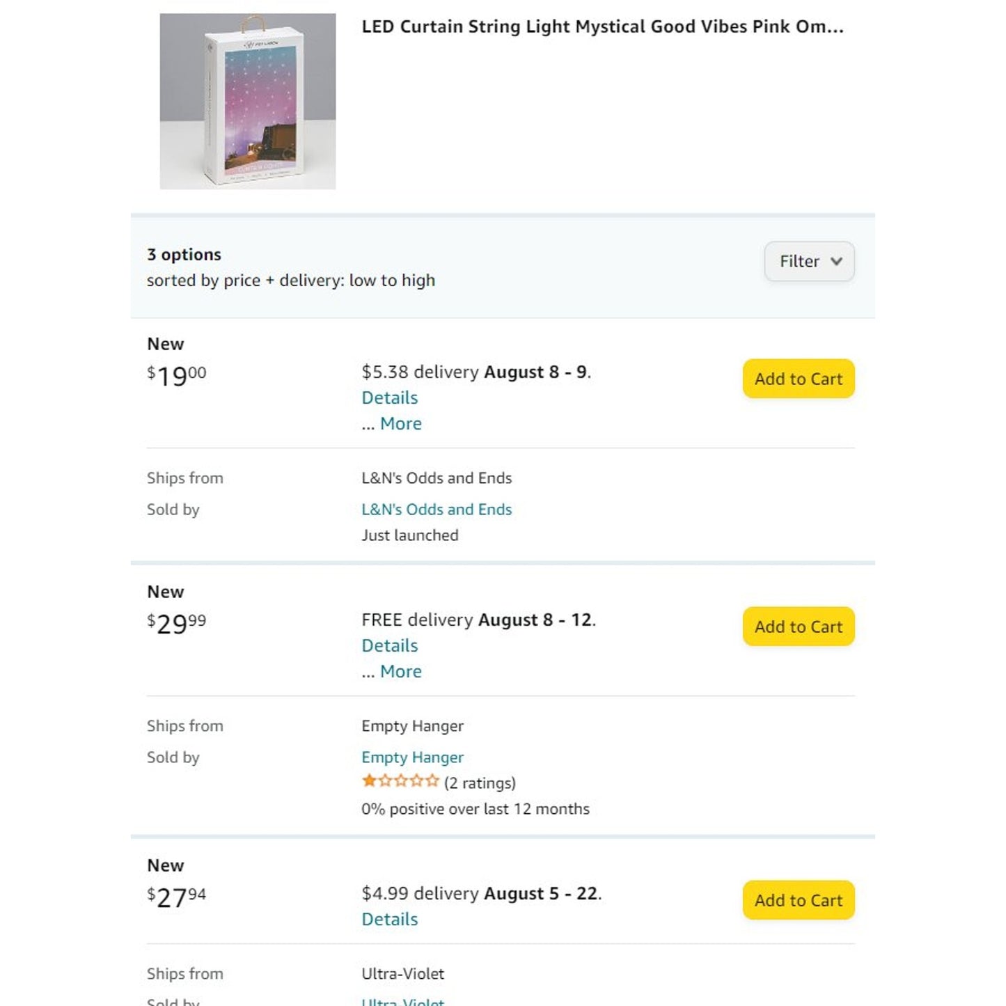 (CS of 6) LED Curtain String Light Mystical Good Vibes Pink Ombre - West & Arrow