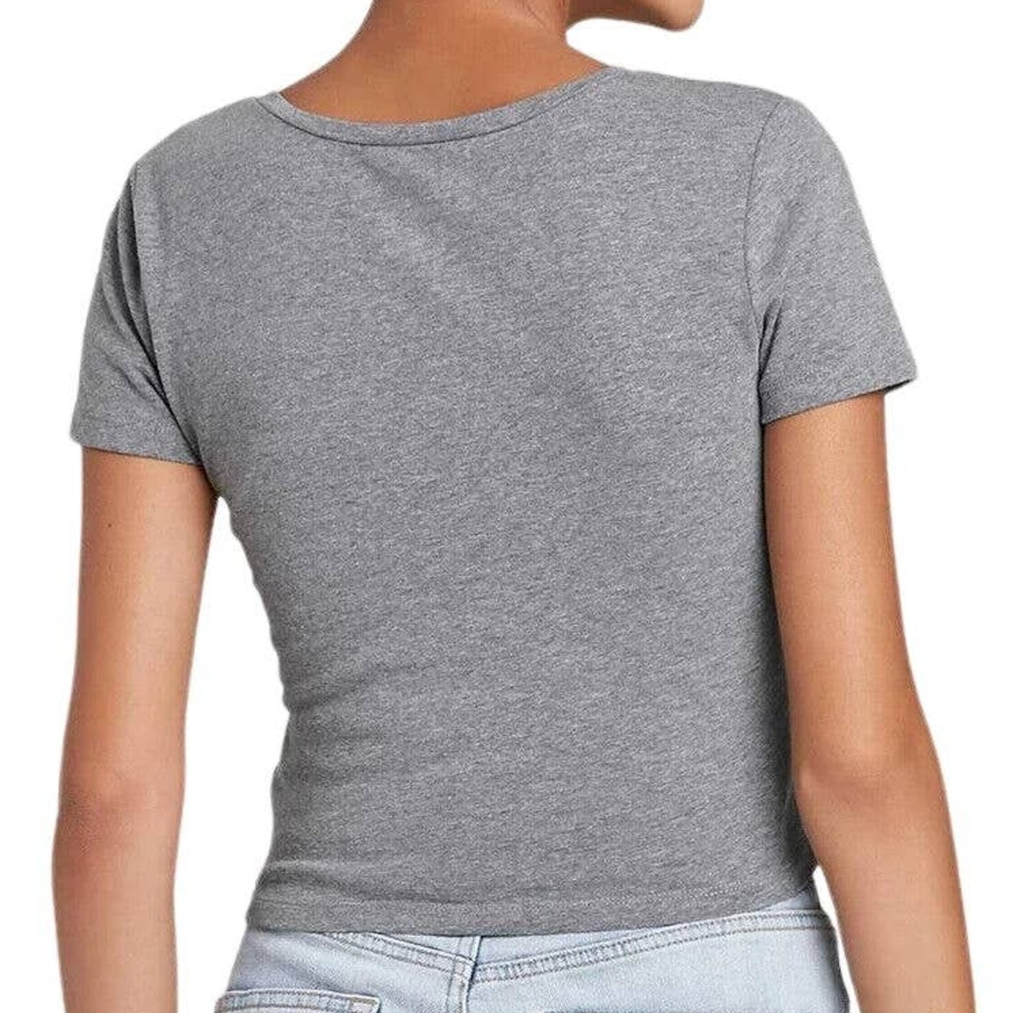 Women's Large Short Sleeve V-Neck Slim Fit Cropped T-Shirt - Wild Fable Gray