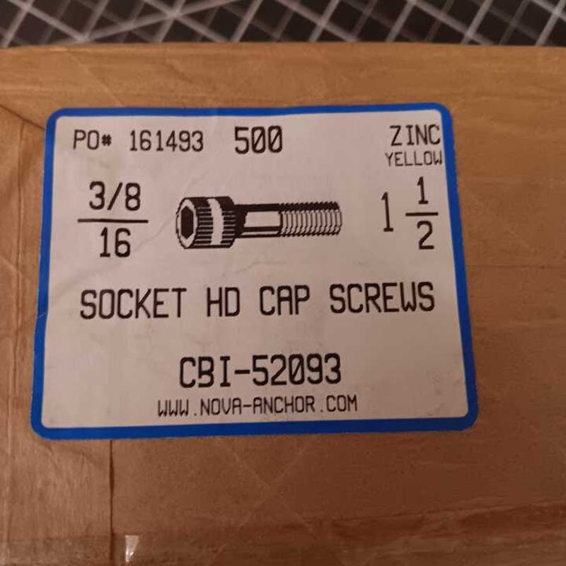 30-Pk: 3/8-16 x 1-1/2" Socket Full Thread Cap Yellow Zinc Socket Cap Screws