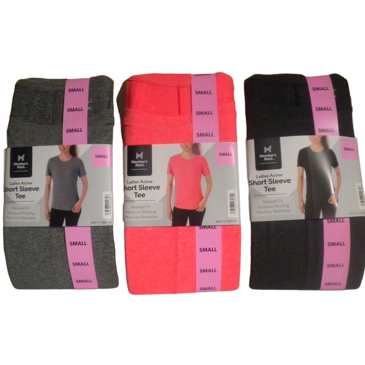 3-PK SM Relaxed Moisture Wicking Short Sleeve Active Tees, Black, Gray, Coral