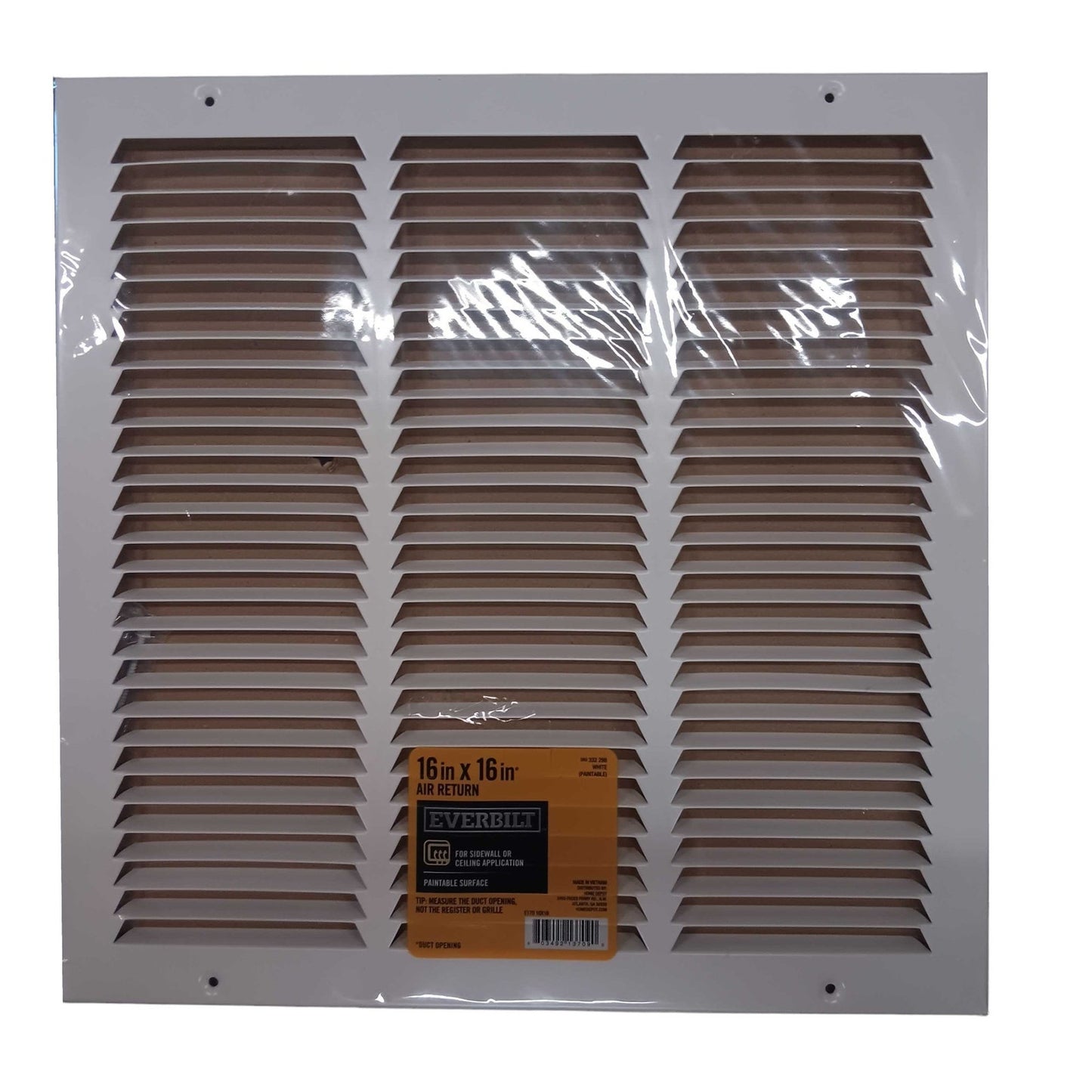 Everbilt 16" x 16" Steel Air Return Grille, White (OD 17.75" x 17.75") Free Ship
