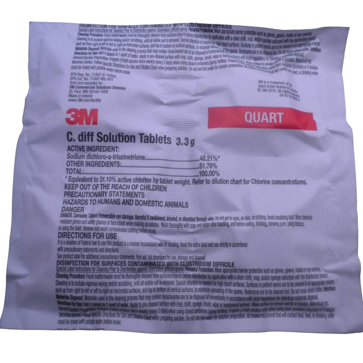 3M C. Diff Solution Tablets, Quart Size, 280 Ct (2 x 140 Ct. Tubs) EXP 11/2025