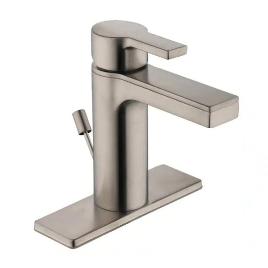 Modern Contemporary Single Hole & Handle Low-Arc Bathroom Faucet, Brushed Nickel