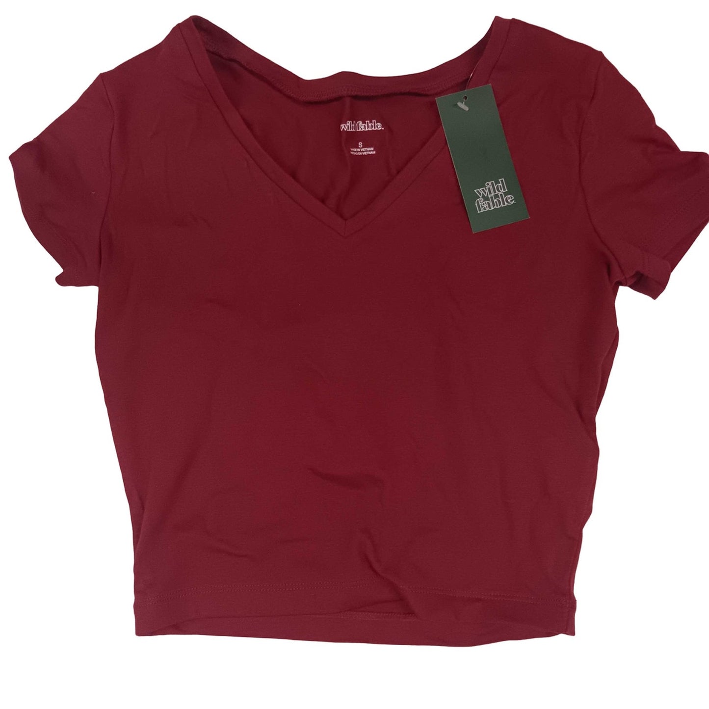 3-PK Women's Small Short Sleeve V-Neck Cropped T-Shirt - Wild Fable Berry Maroon