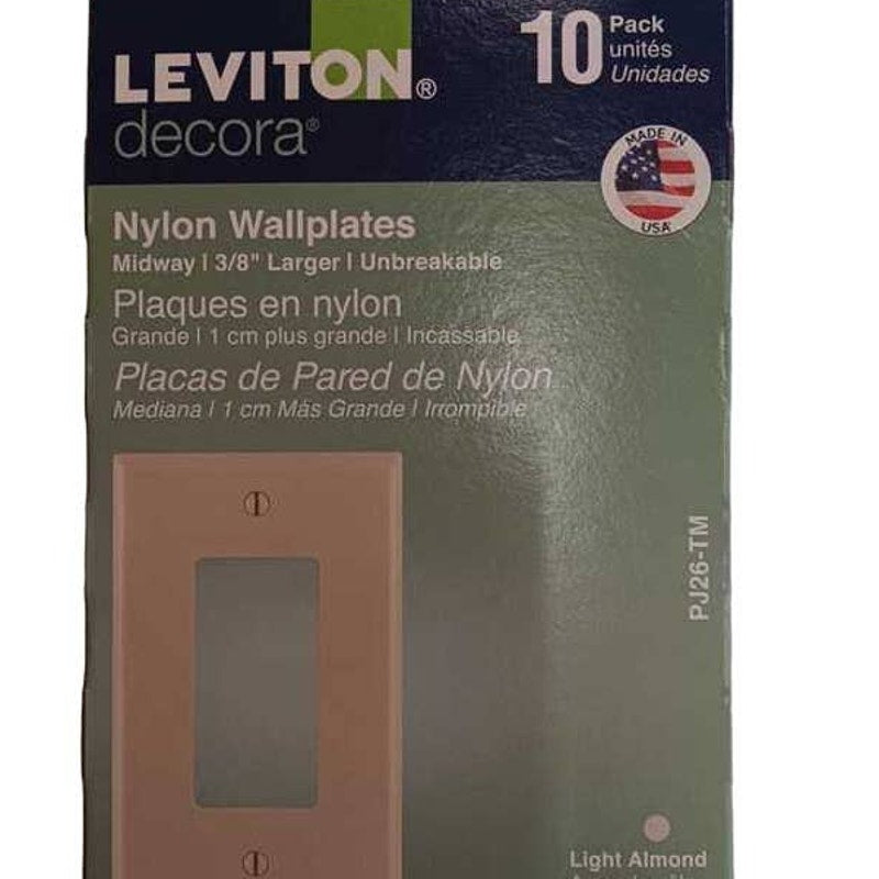 10=PK Leviton PJ26-TM, Light Almond, Decora Nylon Wallplates, 1-Gang, Midway
