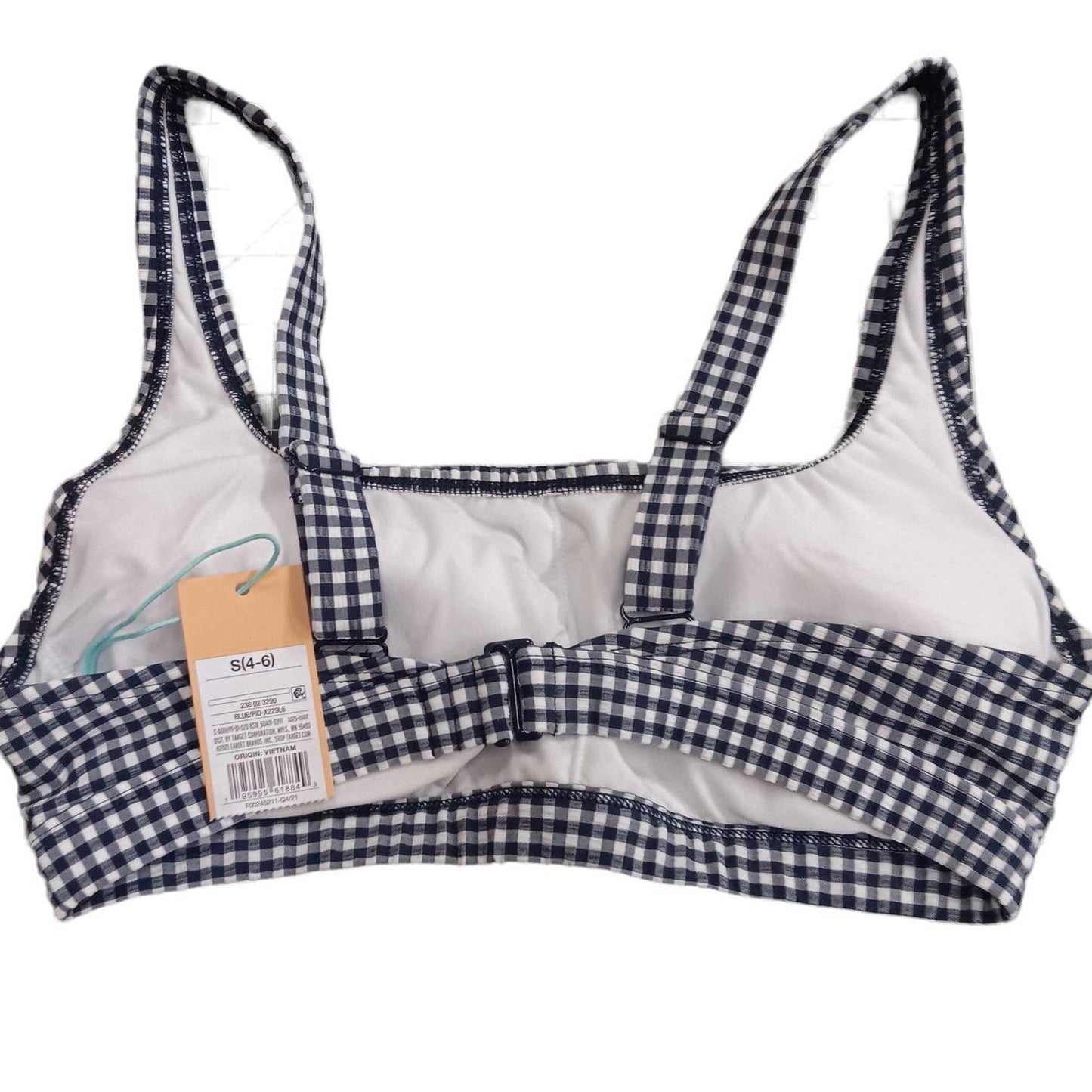 Women's Small Gingham Textured Bralette Bikini Top - Kona Sol Navy Blue