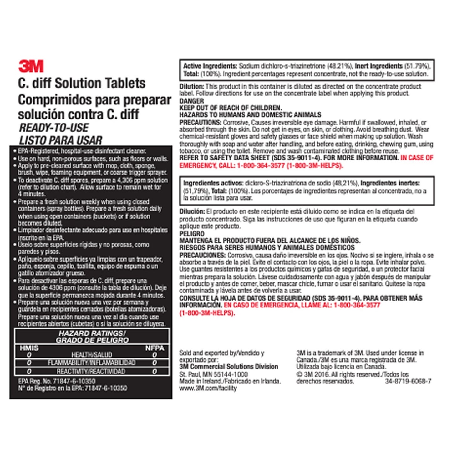 3M C. Diff Solution Tablets, Quart Size, 280 Ct (2 x 140 Ct. Tubs) EXP 11/2025