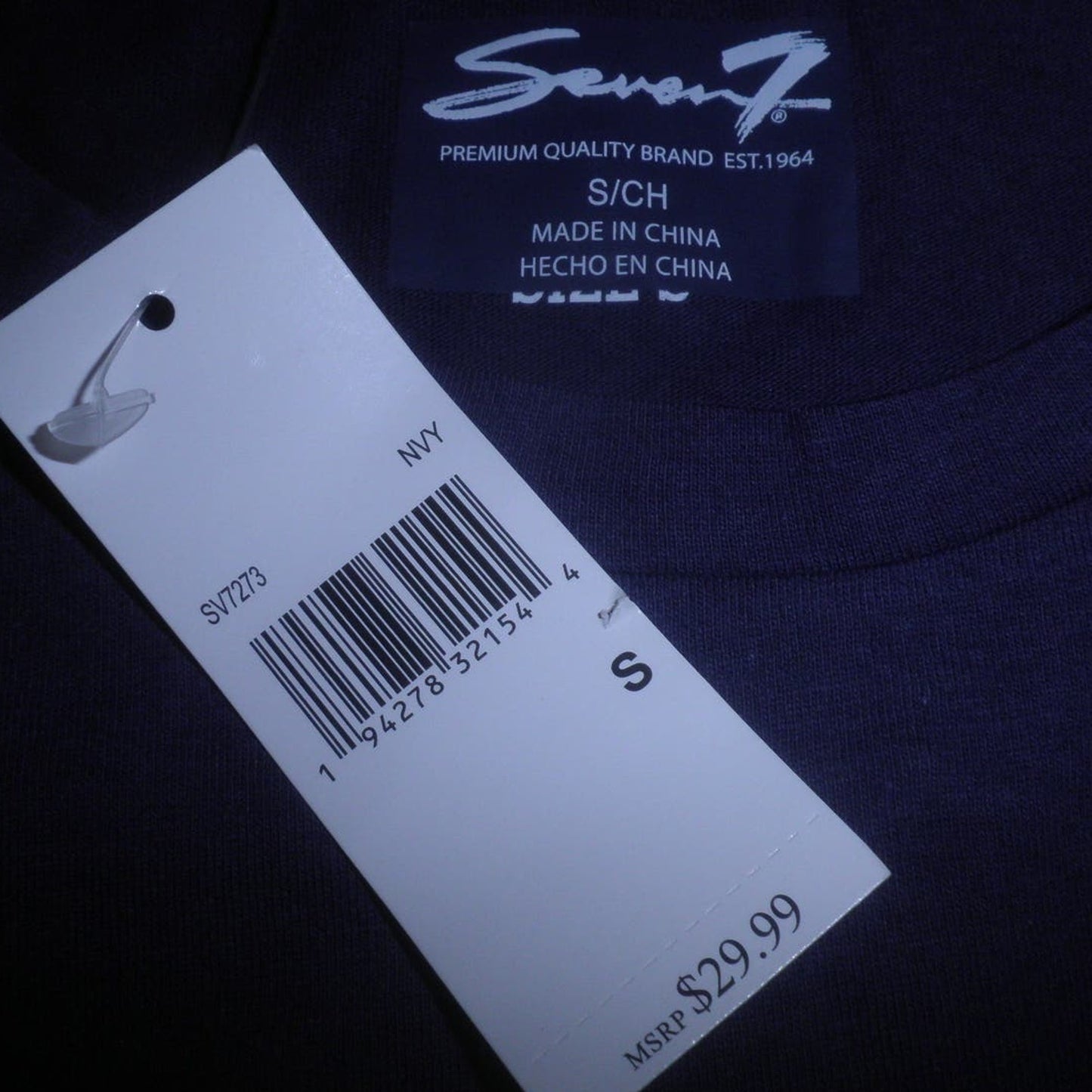 Seven7 Women's Small Cotton V-Neck Pocket Short Sleeve T-Shirt (Navy Blue)